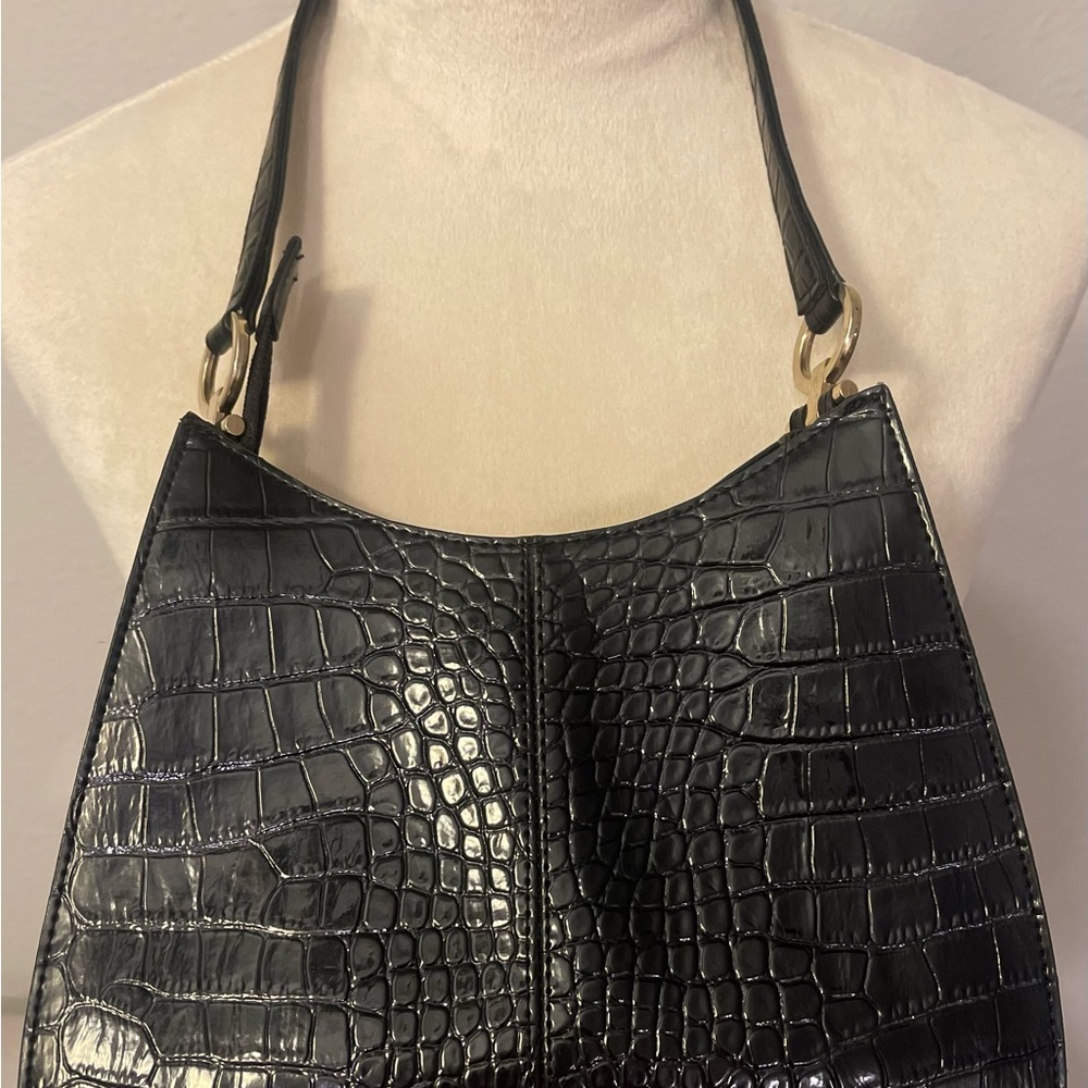 Liz Claiborne Black Crocodile-Embossed Shoulder Bag